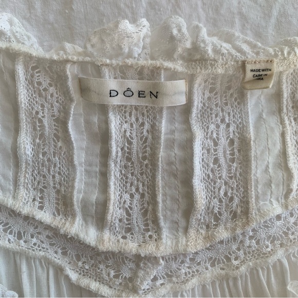 Doen Ainsley Cotton Ruffle Lace Babydoll Nightgown Mini Dress Salt White - Picture 9 of 12